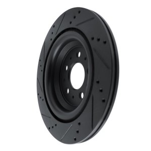 Tesla Model 3 Brake Rotor (1) - Rear Right - R1 Concepts - Drilled & Slotted - Black - `17-`25